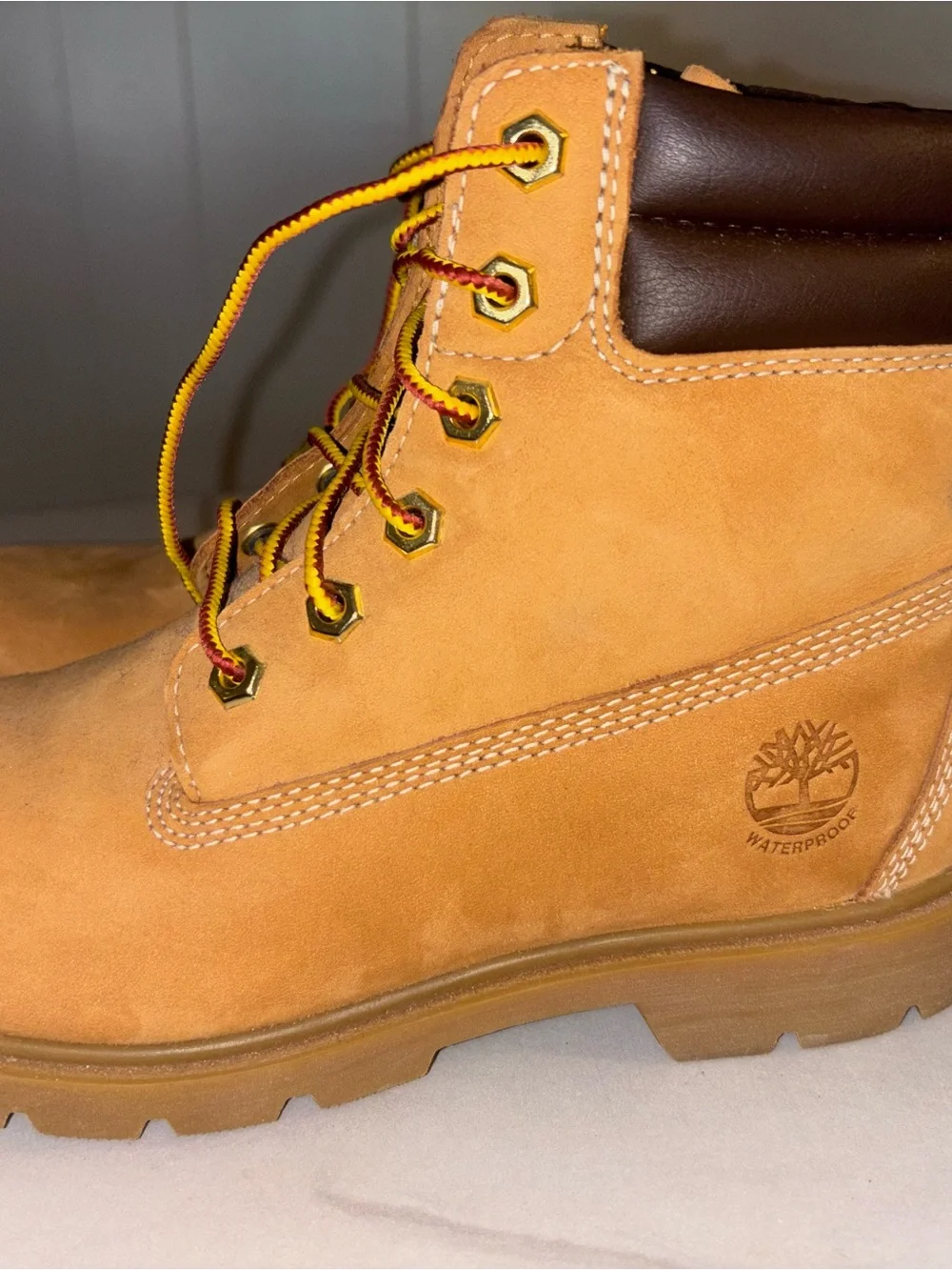 Timberland Wheat Nubuck Work Boots with Dark Brown Collar